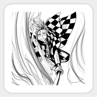 tanjiro kamado in line art flame breathing attack in demon slayer Sticker